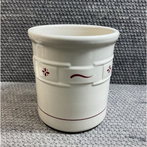 Longaberger Pottery Red & Ivory Woven Traditions 7 x 6 Utensil Crock - Picture 1 of 5